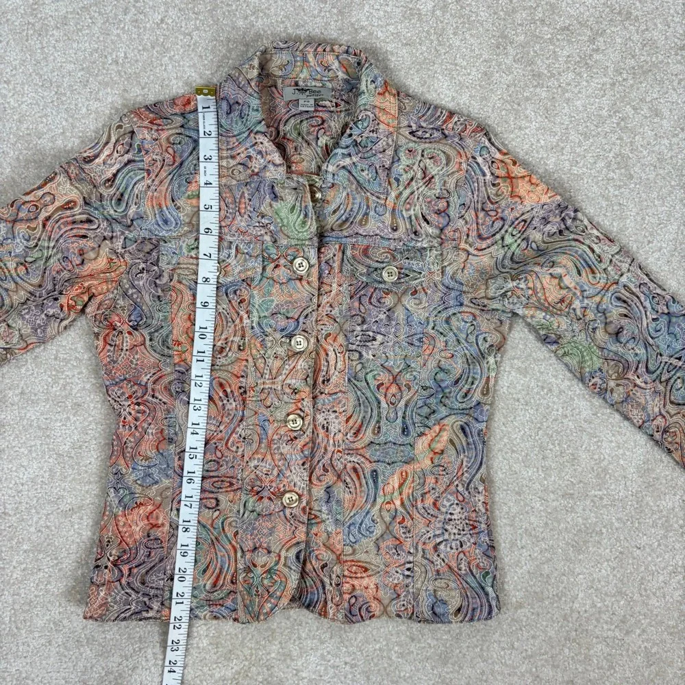 J. Bee Petites Womens Paisley Button Front Trucker Jacket Multi-Color Size PS